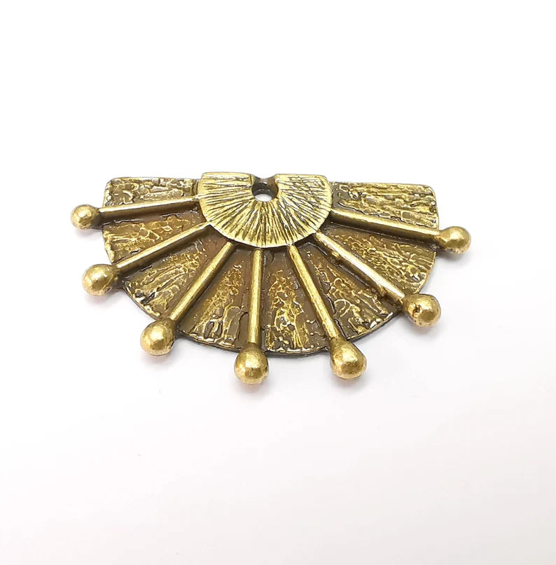 Mystic Ethnic Semi Circle Charms, Antique Bronze Plated Charms (45x28mm) G33351