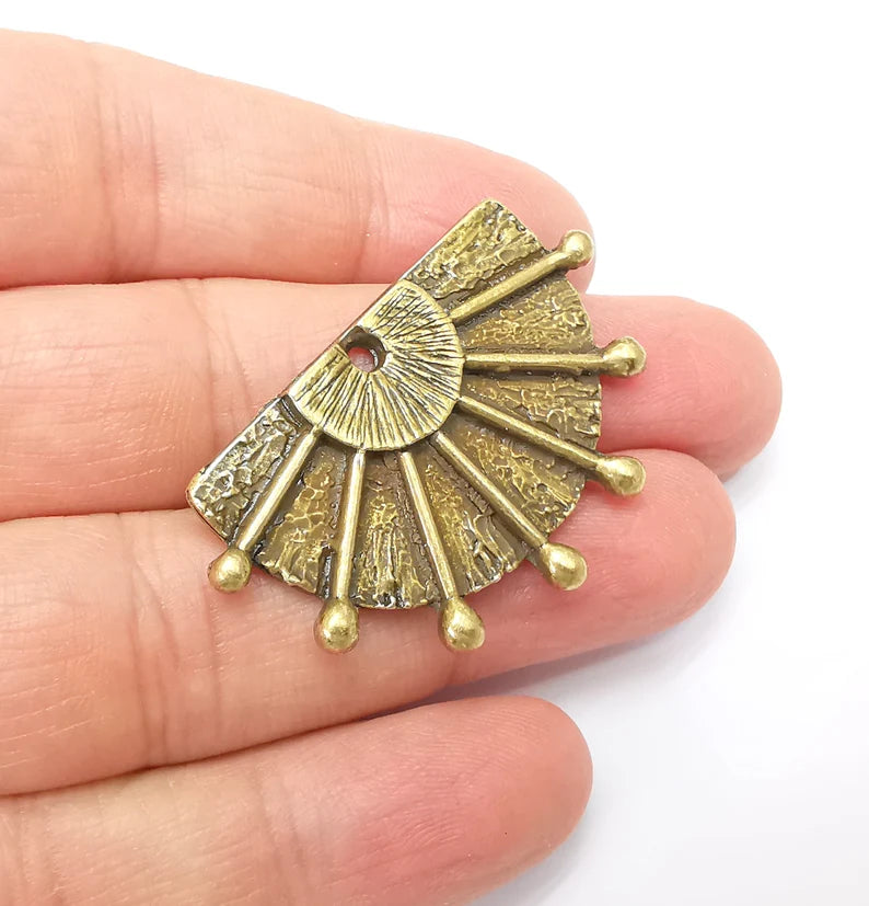 Mystic Ethnic Semi Circle Charms, Antique Bronze Plated Charms (45x28mm) G33351