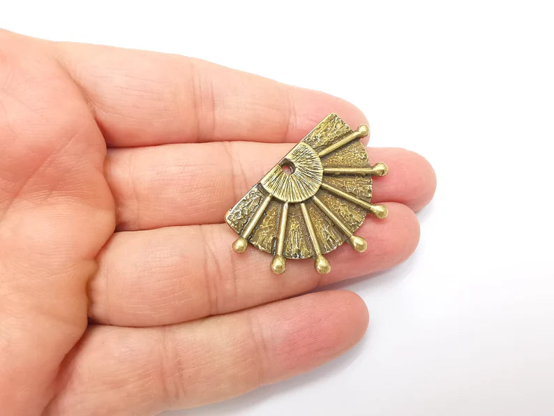 Mystic Ethnic Semi Circle Charms, Antique Bronze Plated Charms (45x28mm) G33351