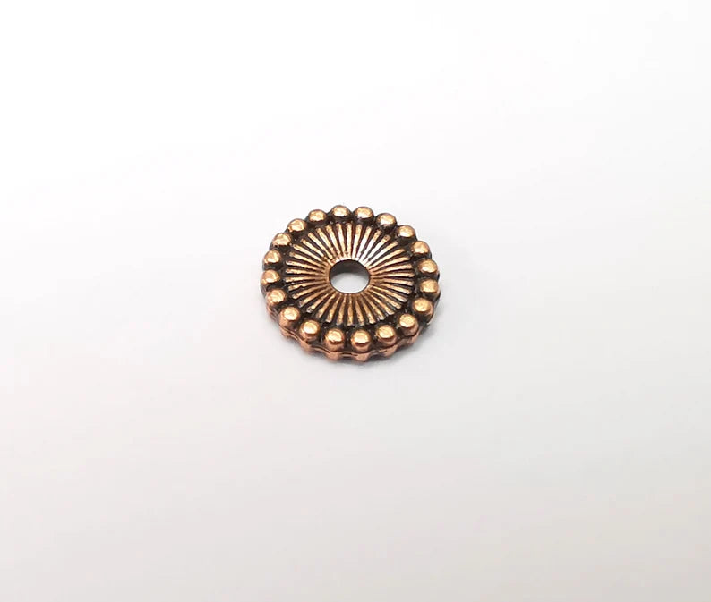 5 Ribbed Round Rondelle Beads Antique Copper Plated (12mm) G33353