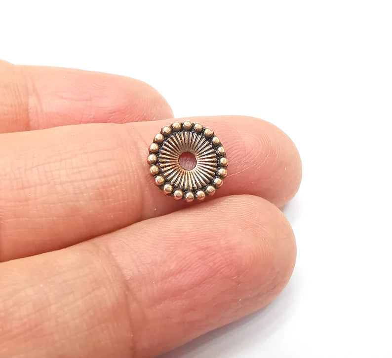 5 Ribbed Round Rondelle Beads Antique Copper Plated (12mm) G33353