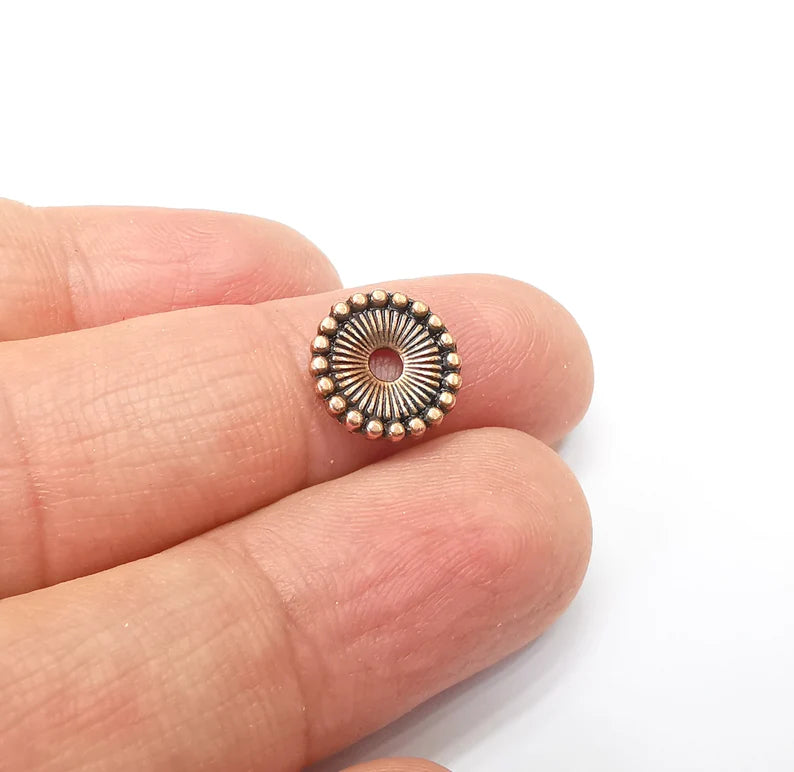 5 Ribbed Round Rondelle Beads Antique Copper Plated (12mm) G33353