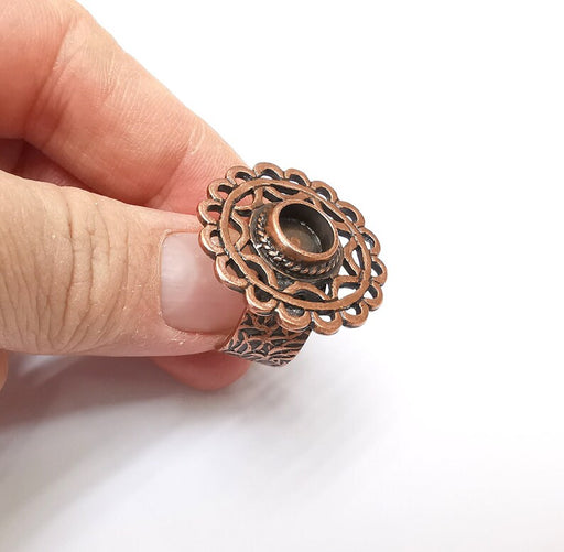Copper Ring Setting Blank Cabochon Mounting Adjustable Resin Base Bezel Mosaic, Antique Copper Plated Brass (8mm) G33354