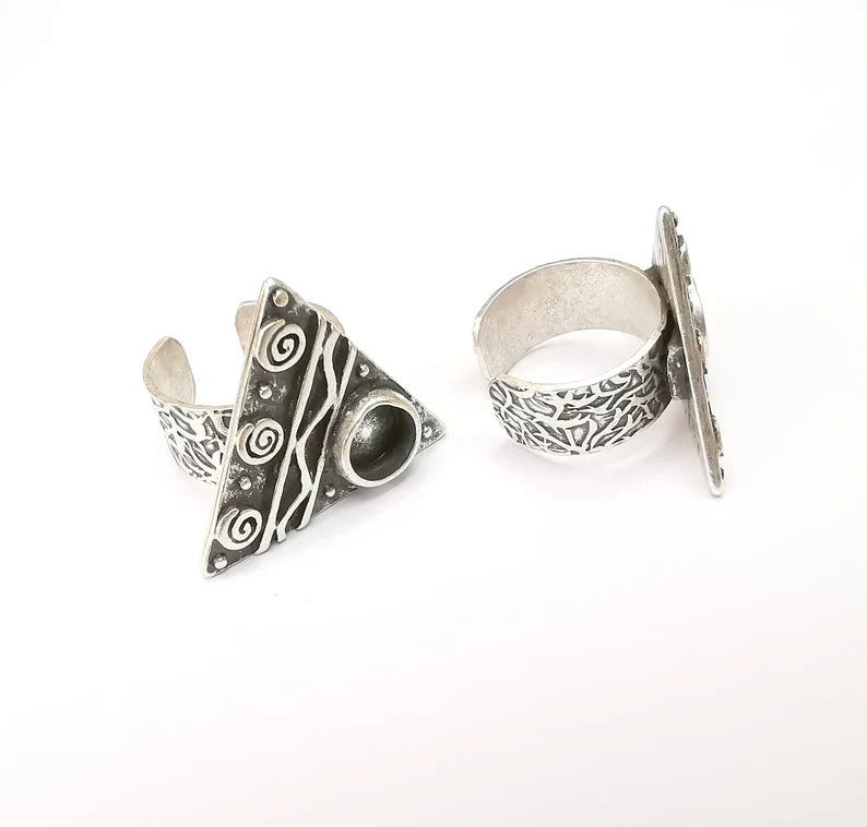 Silver Ring Blank Setting, Cabochon Mounting, Adjustable Resin Ring Base Bezels, Antique Silver Inlay Ring Mosaic Ring Bezel (8mm) G33355