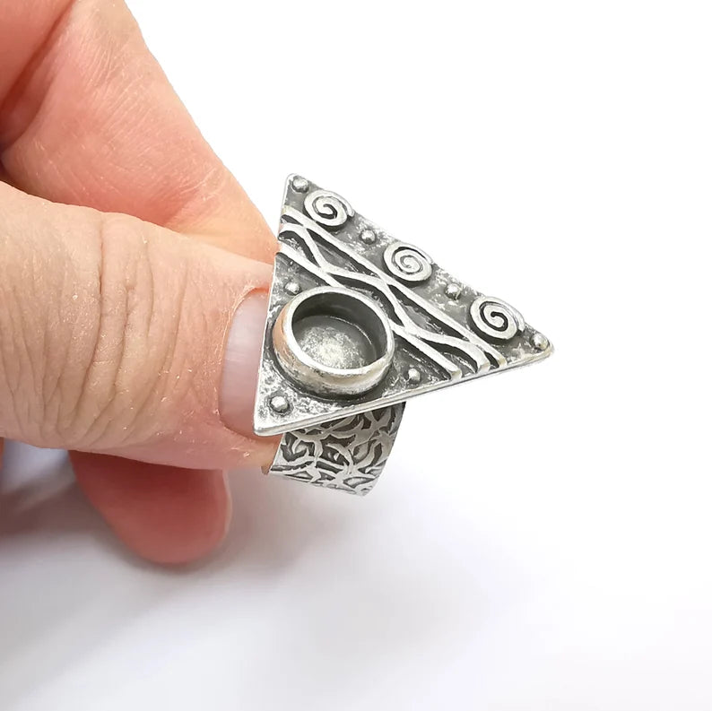 Silver Ring Blank Setting, Cabochon Mounting, Adjustable Resin Ring Base Bezels, Antique Silver Inlay Ring Mosaic Ring Bezel (8mm) G33355