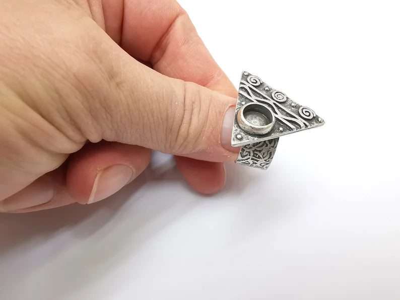 Silver Ring Blank Setting, Cabochon Mounting, Adjustable Resin Ring Base Bezels, Antique Silver Inlay Ring Mosaic Ring Bezel (8mm) G33355