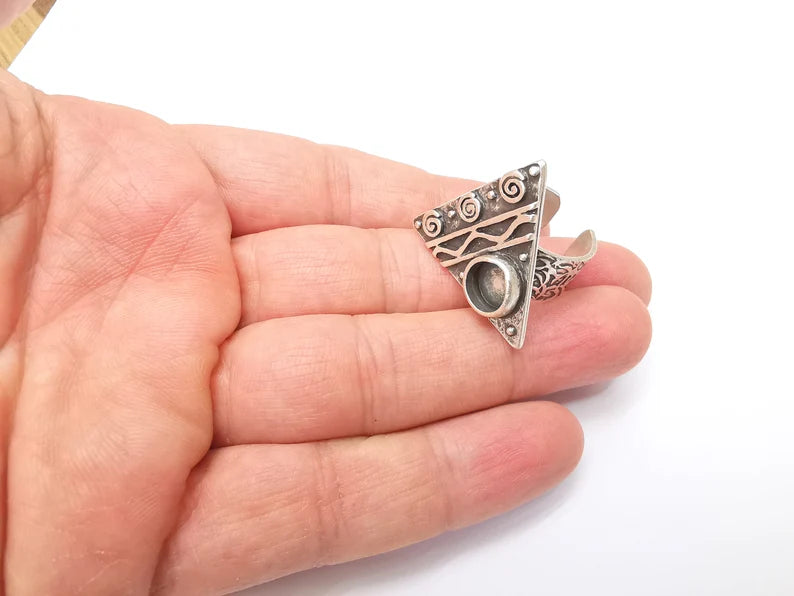 Silver Ring Blank Setting, Cabochon Mounting, Adjustable Resin Ring Base Bezels, Antique Silver Inlay Ring Mosaic Ring Bezel (8mm) G33355