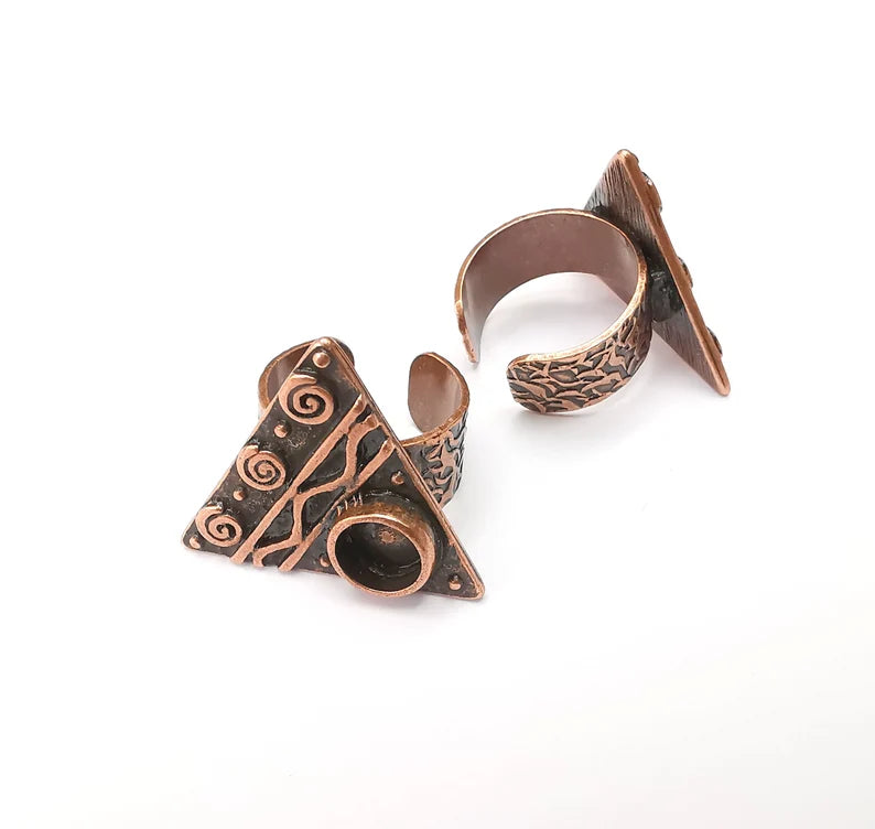 Copper Ring Setting Blank Cabochon Mounting Adjustable Resin Base Bezel Mosaic, Antique Copper Plated Brass (8mm) G33356