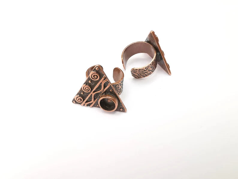 Copper Ring Setting Blank Cabochon Mounting Adjustable Resin Base Bezel Mosaic, Antique Copper Plated Brass (8mm) G33356