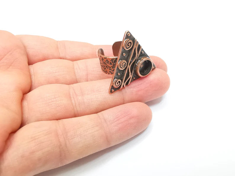 Copper Ring Setting Blank Cabochon Mounting Adjustable Resin Base Bezel Mosaic, Antique Copper Plated Brass (8mm) G33356