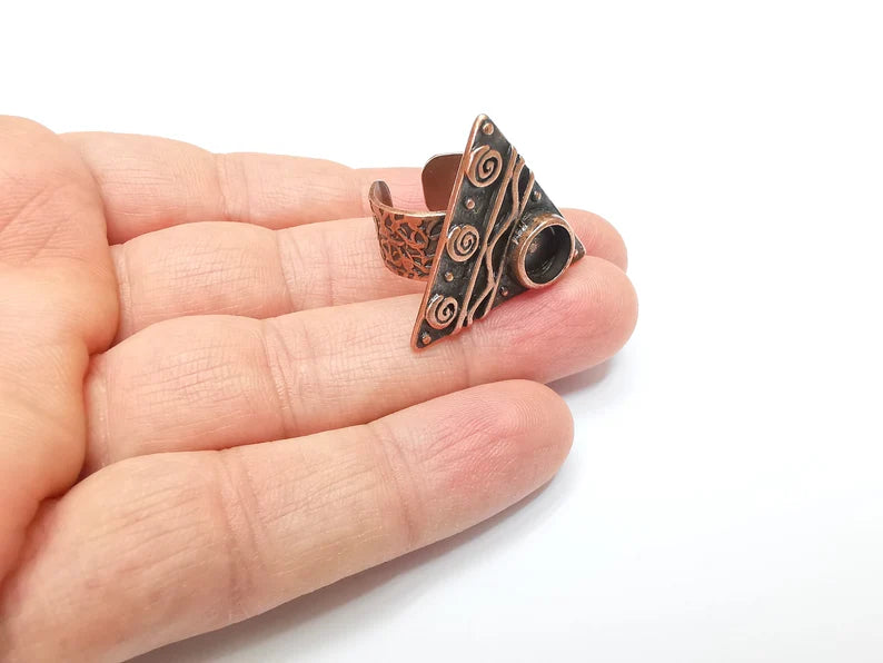 Copper Ring Setting Blank Cabochon Mounting Adjustable Resin Base Bezel Mosaic, Antique Copper Plated Brass (8mm) G33356