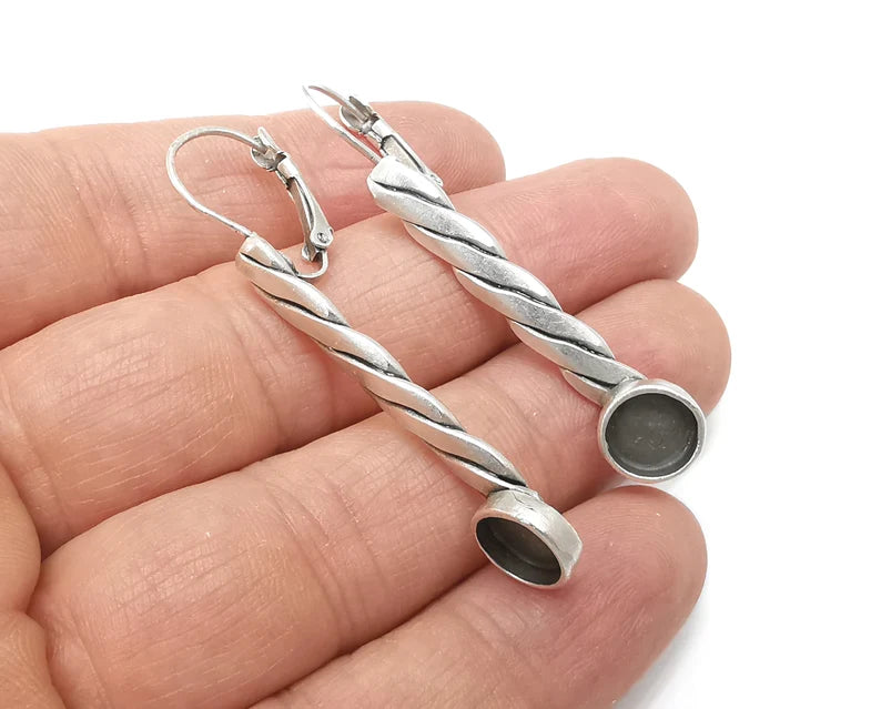 Braid Earring Blank Base Settings Bezel Silver Resin Cabochon Base inlay Blank Mountings Antique Silver Plated Brass (8mm) G33358