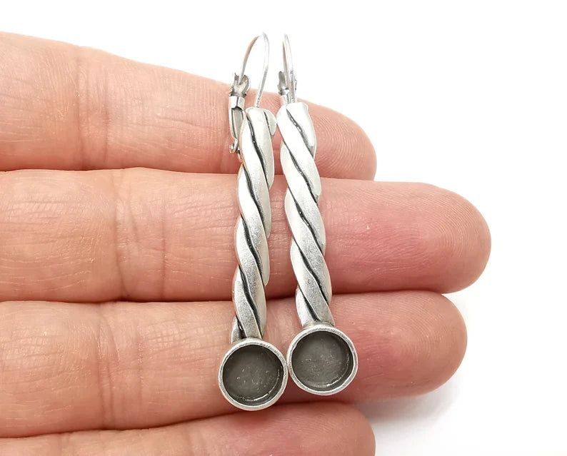 Braid Earring Blank Base Settings Bezel Silver Resin Cabochon Base inlay Blank Mountings Antique Silver Plated Brass (8mm) G33358