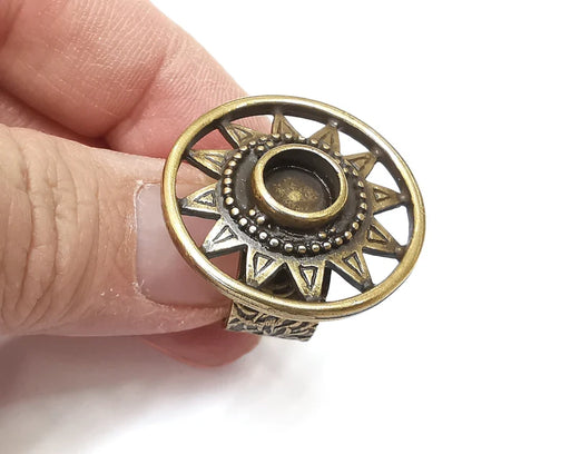 Sun Ring Setting Blank Cabochon Mounting Adjustable Resin Base Bezel Mosaic, Antique Bronze Plated Brass (8mm) G33359