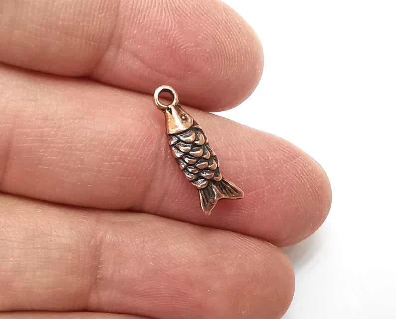 5 Fish Dangle Charms (Double sided) Antique Copper Plated Charms (19x6mm) G33360