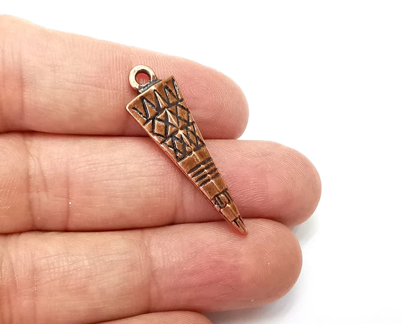 2 Ethnic Spike Dangle Charms Antique Copper Plated Charms (37x12mm) G33362
