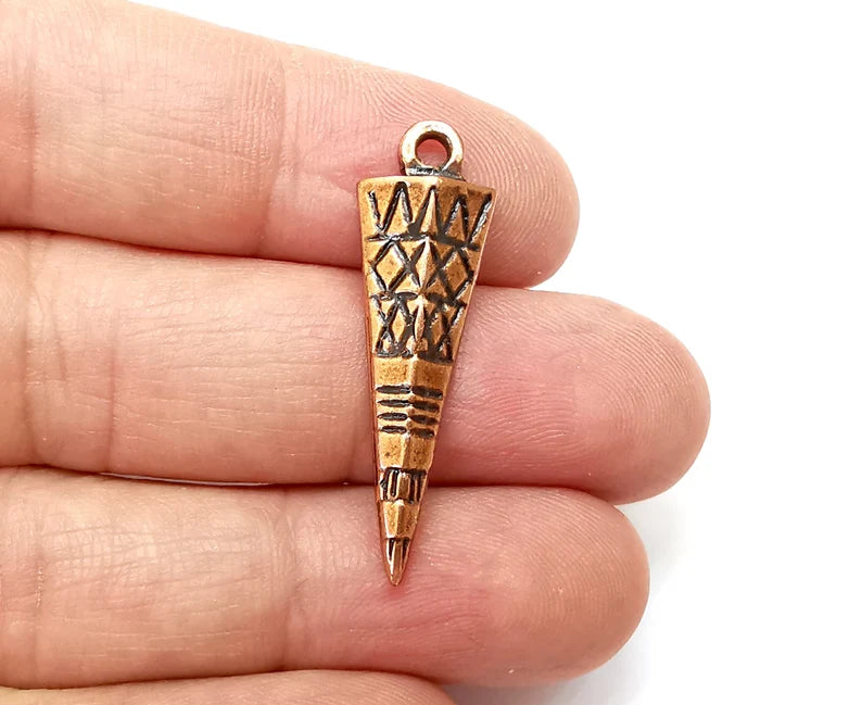 2 Ethnic Spike Dangle Charms Antique Copper Plated Charms (37x12mm) G33362