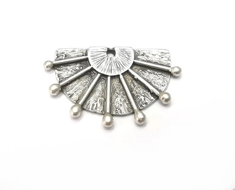 Ethnic Semi Circle Charms, Antique Silver Plated Charms (45x28mm) G33283