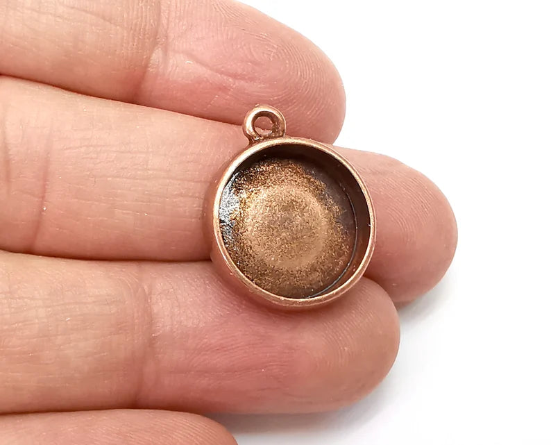 5 Round Pendant Blanks, Resin Bezel Bases, Mosaic Mountings, Dry flower Frame, Polymer Clay base, Antique Copper Plated (14mm) G33364