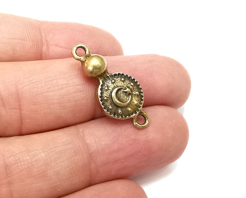 2 Crescent Star Charms Connector (Double Sided) Antique Bronze Plated Charms (28x12mm) G33369
