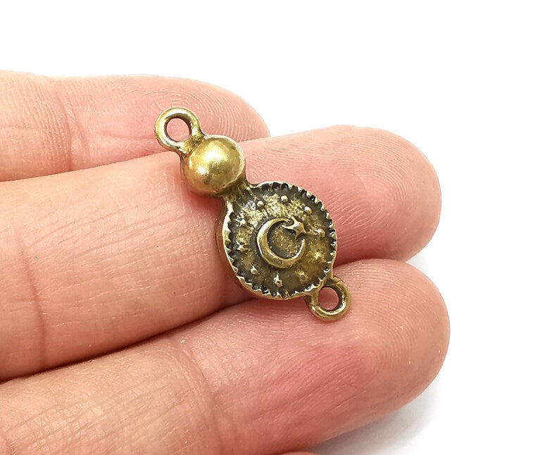2 Crescent Star Charms Connector (Double Sided) Antique Bronze Plated Charms (28x12mm) G33369