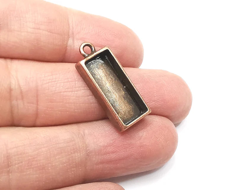 2 Rectangle Pendant Blanks, Resin Bezel Bases, Mosaic Mountings, Dry flower Frame, Polymer Clay base, Antique Copper Plated (20x8mm) G33287