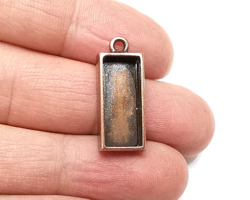2 Rectangle Pendant Blanks, Resin Bezel Bases, Mosaic Mountings, Dry flower Frame, Polymer Clay base, Antique Copper Plated (20x8mm) G33287