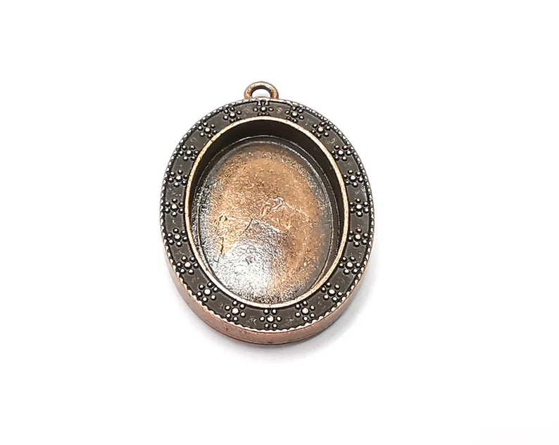 Flower Oval Pendant Blanks, Resin Bezel Bases, Mosaic Mountings, Dry flower Frame, Polymer Clay base, Antique Copper Plated (25x18mm) G33288