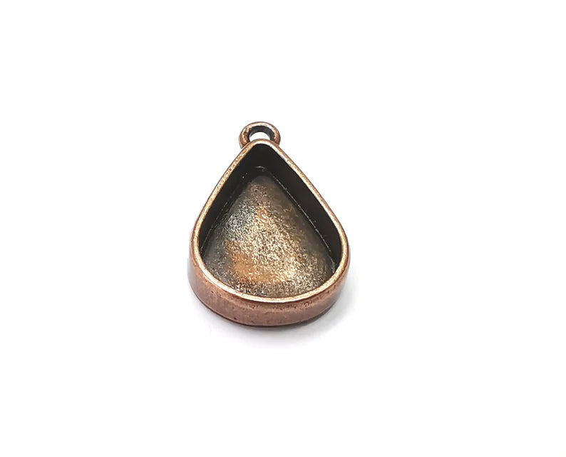 5 Drop Pendant Blanks, Resin Bezel Bases, Mosaic Mountings, Dry flower Frame, Polymer Clay base, Antique Copper Plated (18x13mm) G33289