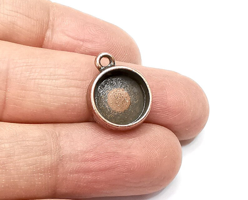 5 Round Pendant Blanks, Resin Bezel Bases, Mosaic Mountings, Polymer Clay base, Antique Copper Plated (12mm) G33292