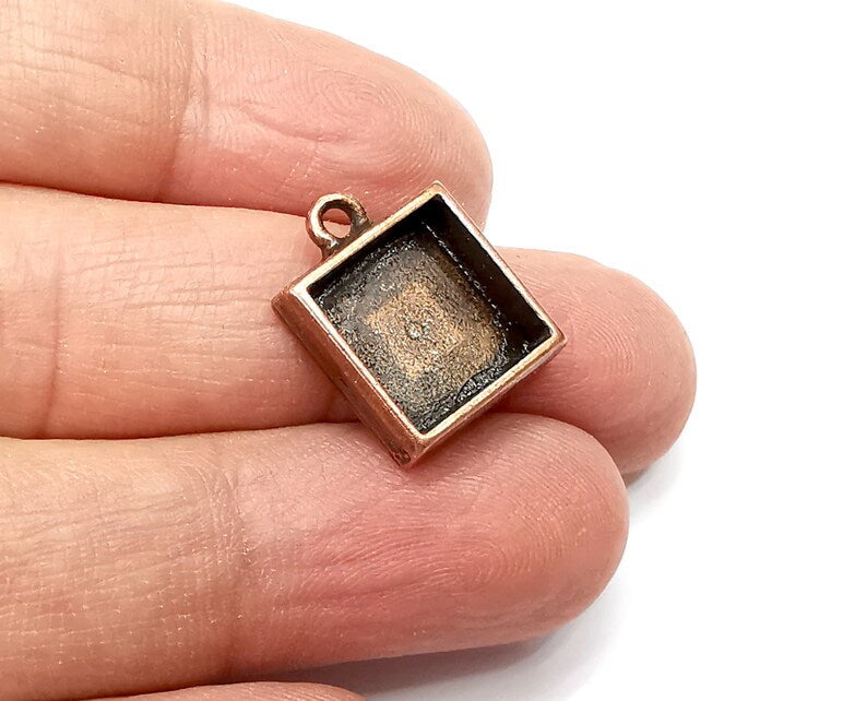 4 Square Pendant Blanks, Resin Bezel Bases, Mosaic Mountings, Dry flower Frame, Polymer Clay base, Antique Copper Plated (12mm) G33293