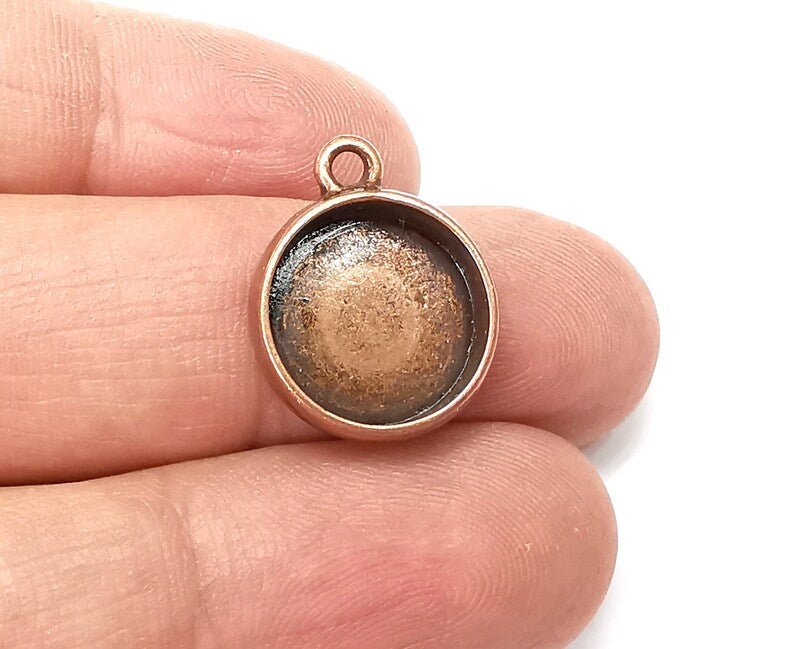 4 Round Pendant Blanks, Resin Bezel Bases, Mosaic Mountings, Dry flower Frame, Polymer Clay base, Antique Copper Plated (16mm) G33377