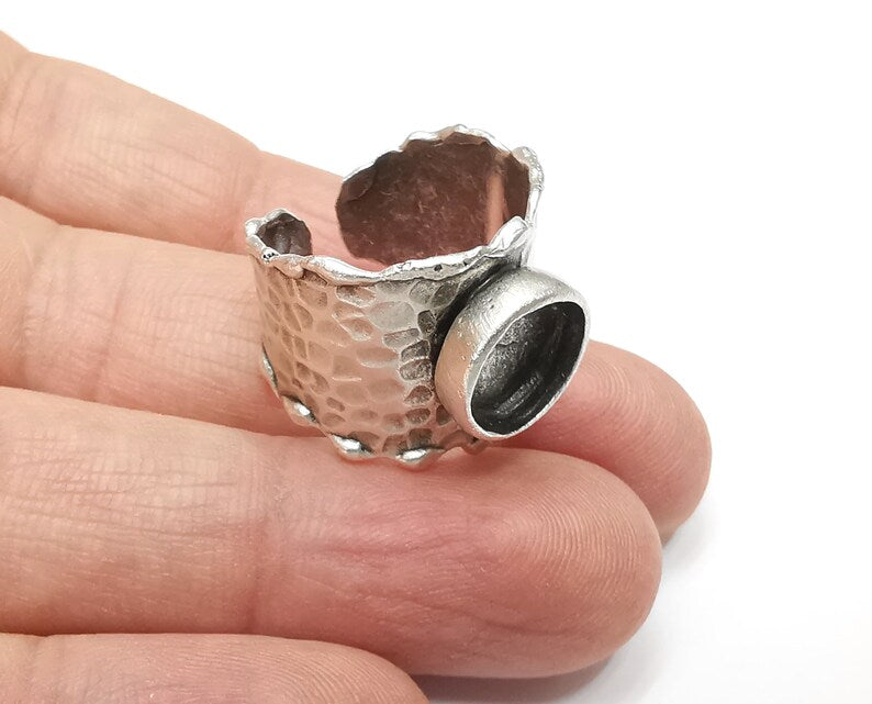 Branch Tube Ring Blank Setting, Cabochon Mounting, Adjustable Resin Ring Base Bezels, Antique Silver Plated (10mm round bezel) G33383