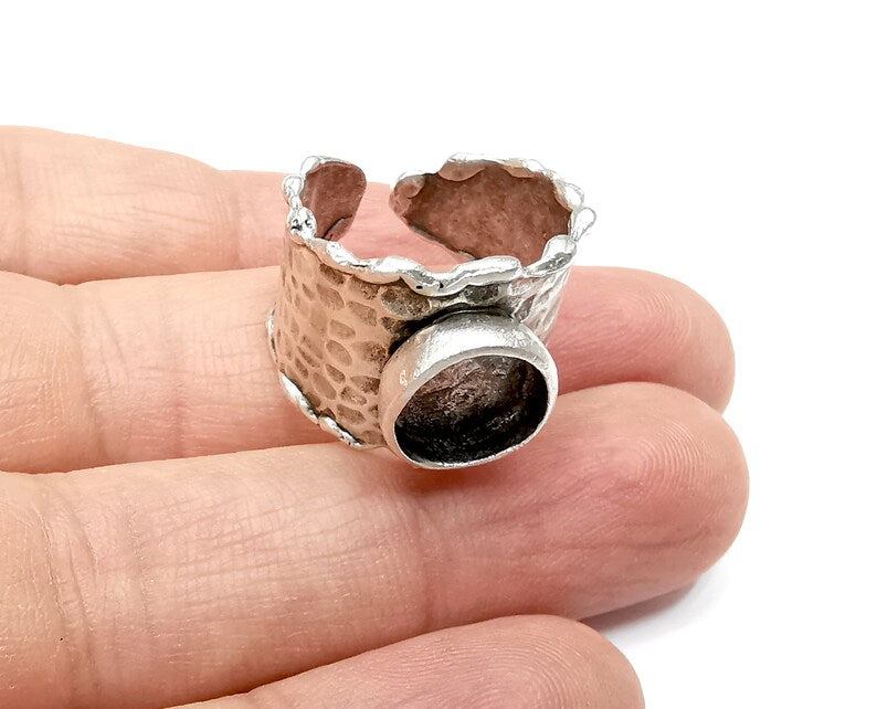 Branch Tube Ring Blank Setting, Cabochon Mounting, Adjustable Resin Ring Base Bezels, Antique Silver Plated (10mm round bezel) G33383