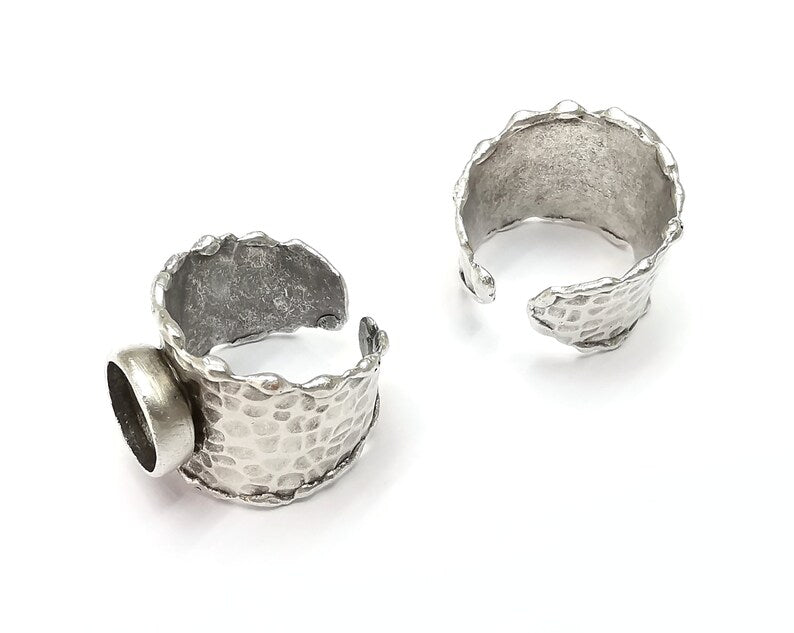 Branch Tube Ring Blank Setting, Cabochon Mounting, Adjustable Resin Ring Base Bezels, Antique Silver Plated (10mm round bezel) G33383