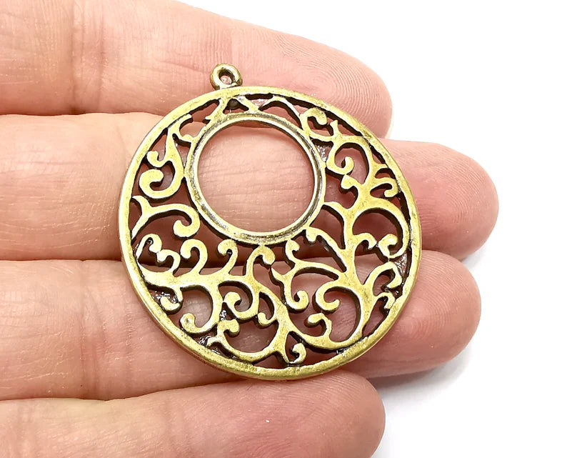 Branch Filigree Charms, Antique Bronze Plated Dangle Charms (43x39mm) G33384
