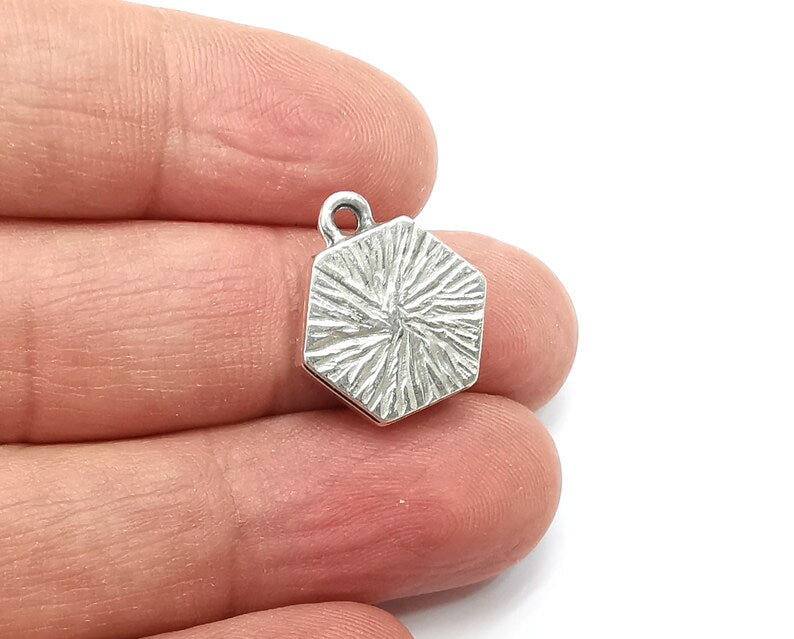 5 Hexagonal Pendant Blanks, Resin Bezel Bases, Mosaic Mountings, Dry flower Frame, Polymer Clay base, Antique Silver Plated (12mm) G33300