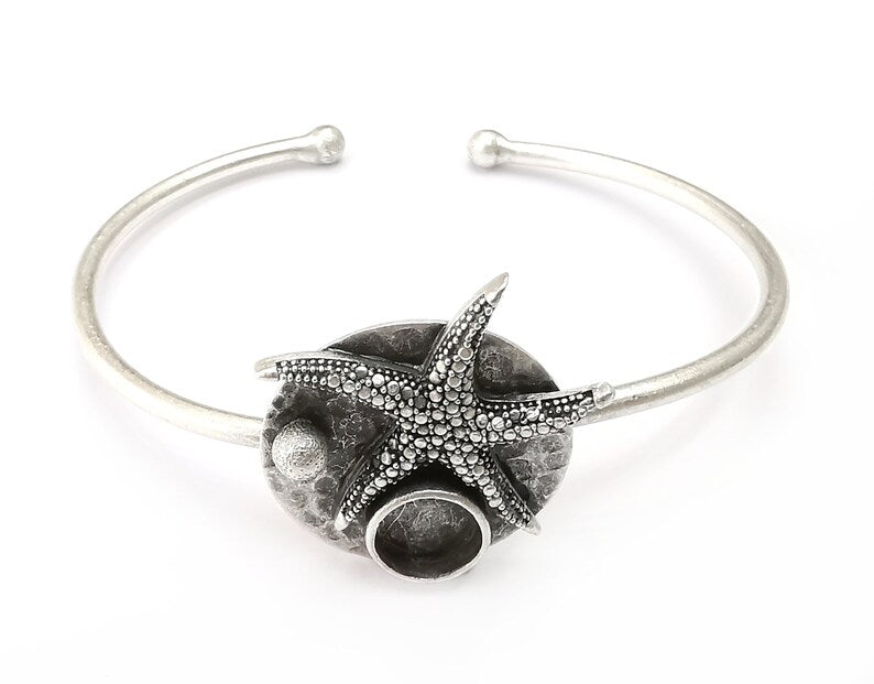 Starfish Bracelet Bezel Blank Resin Bezel Cabochon Cuff Base Settings Adjustable Bracelet Antique Silver Plated Brass (8mm Bezel) G33303