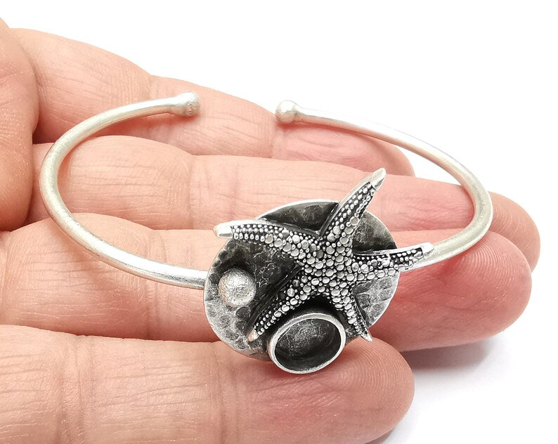 Starfish Bracelet Bezel Blank Resin Bezel Cabochon Cuff Base Settings Adjustable Bracelet Antique Silver Plated Brass (8mm Bezel) G33303