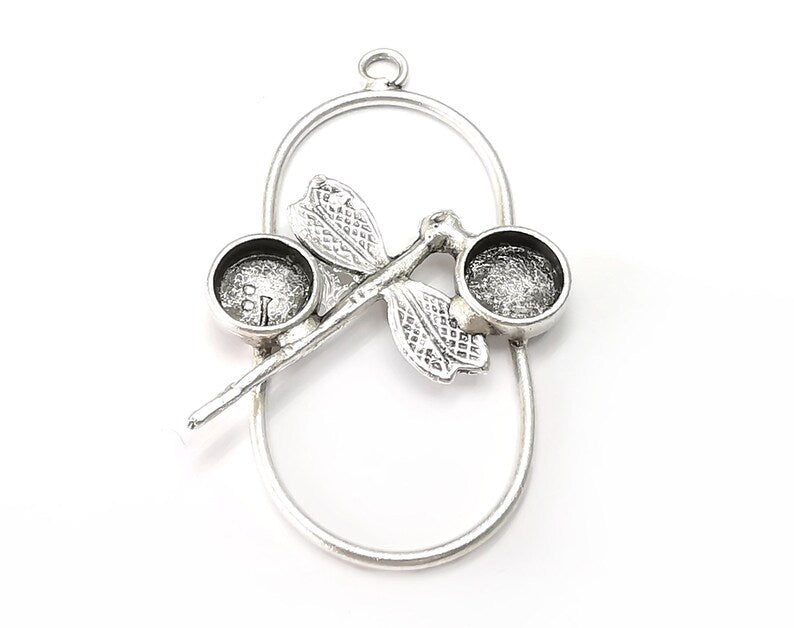Dragonfly Pendant Blanks, Resin Bezel Bases, Mosaic Mountings, Dry flower Frame, Polymer Clay base, Antique Silver Brass (8mm) G33304