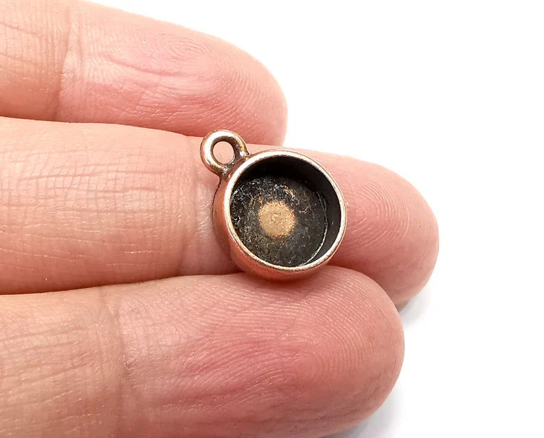 5 Round Pendant Blanks, Resin Bezel Bases, Mosaic Mountings, Dry flower Frame, Polymer Clay base, Antique Copper Plated (10mm) G33389
