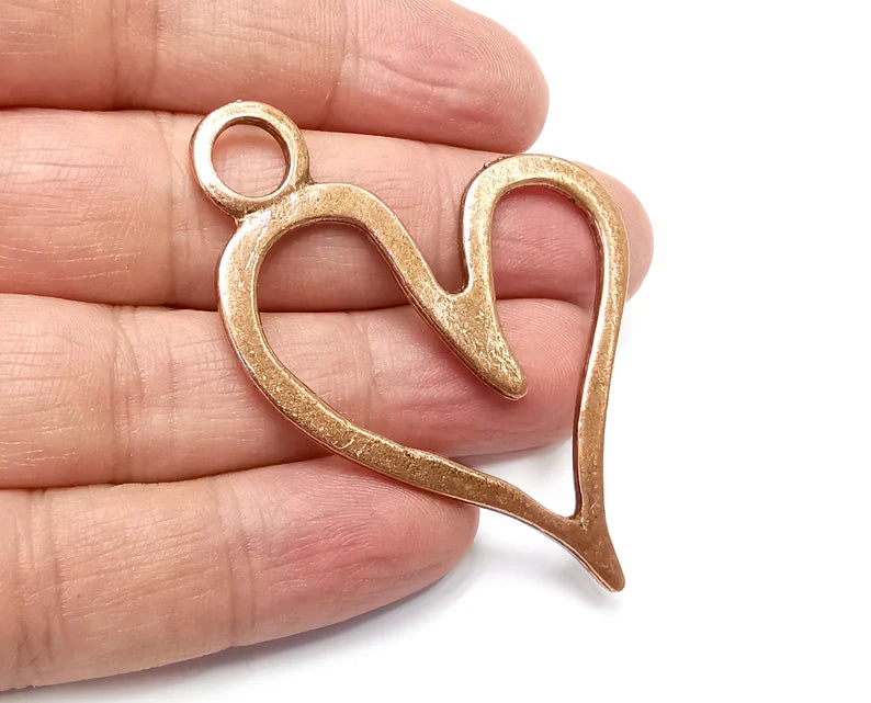 2 Hearts Charms, Antique Copper Plated Dangle Charms (63x44mm) G33393