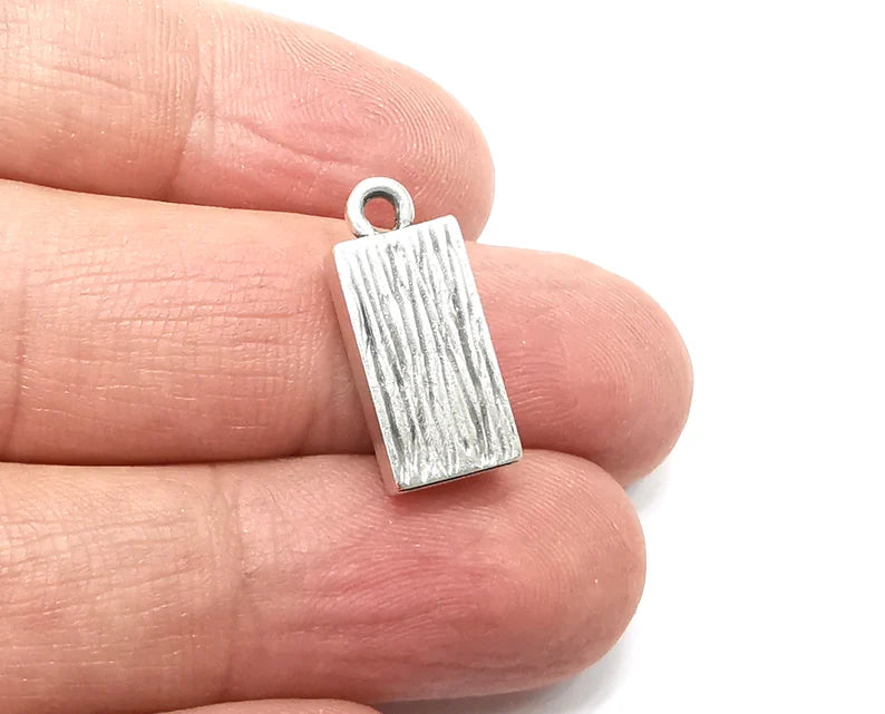 2 Rectangle Pendant Blanks Resin Bezel Base Mosaic Mountings Antique Silver Plated (21x9mm)( 14x6 mm Bezel Inner Size) G33394