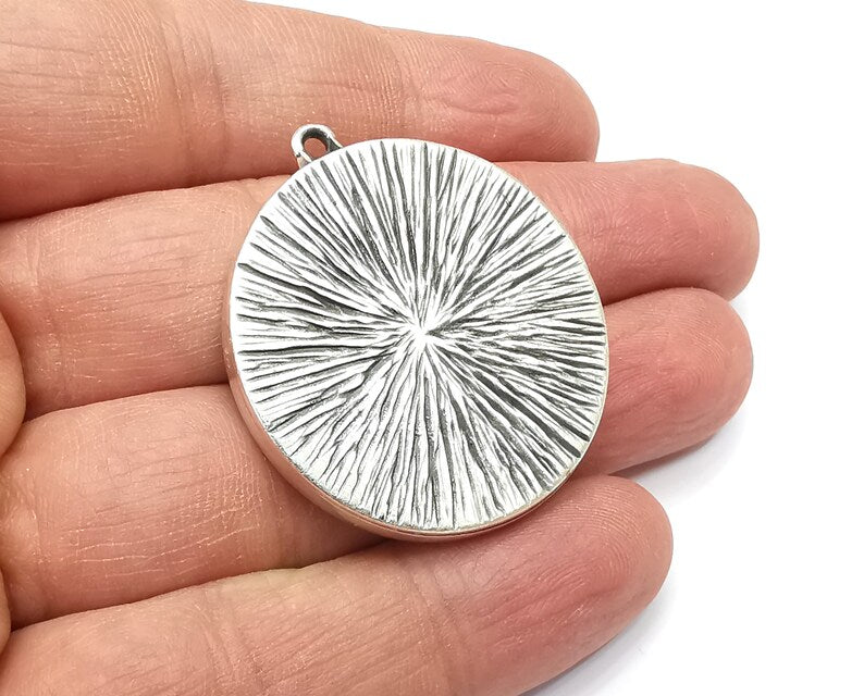 Round Pendant Blanks, Resin Bezel Bases, Mosaic Mountings, Dry flower Frame, Polymer Clay base, Antique Silver Plated (35mm) G33313