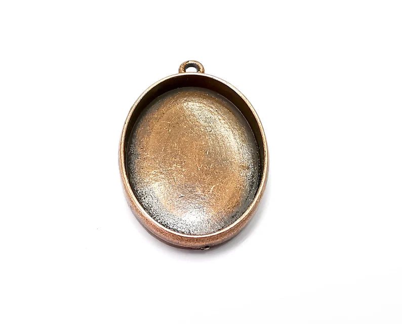2 Oval Pendant Blanks, Resin Bezel Bases, Mosaic Mountings, Polymer Clay base, Antique Copper Plated (30x22mm) G33396