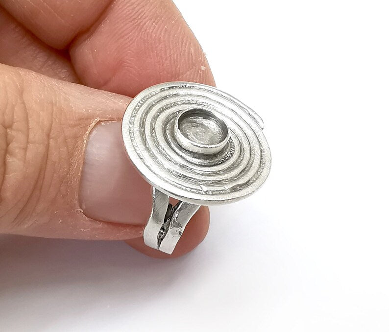 Swirl Ring Setting Blank Cabochon Mounting Adjustable Resin Base Bezel Mosaic, Antique Silver Plated Brass (6mm) G33318