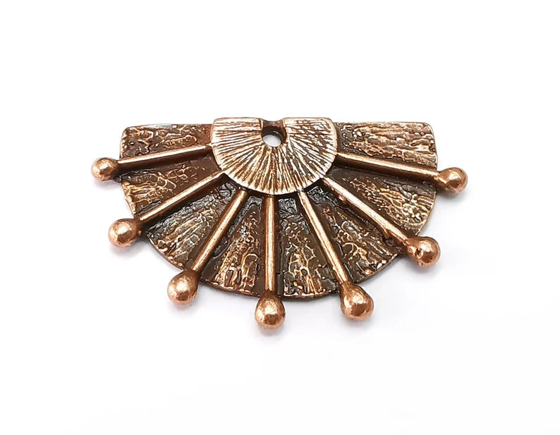 Ethnic Semi Circle Charms, Antique Copper Plated Charms (45x28mm) G33321