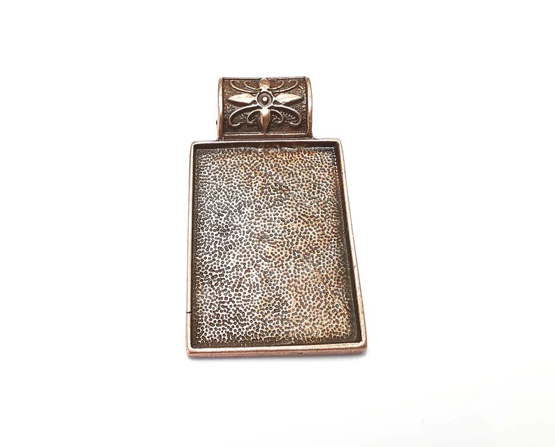 Flower Pendant Blank Bezel Resin Bezel Mosaic Mountings Antique Copper Plated Pendant (62x34mm) (43x31 mm Bezel Inner Size) G33397