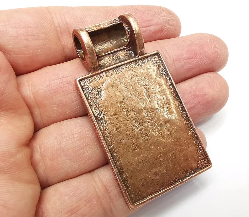 Flower Pendant Blank Bezel Resin Bezel Mosaic Mountings Antique Copper Plated Pendant (62x34mm) (43x31 mm Bezel Inner Size) G33397