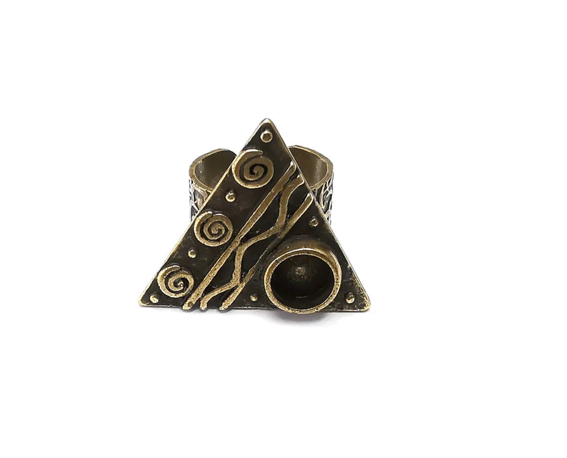 Ethnic Ring Setting Blank Cabochon Mounting Adjustable Resin Base Bezel Mosaic, Antique Bronze Plated Brass (8mm) G33400